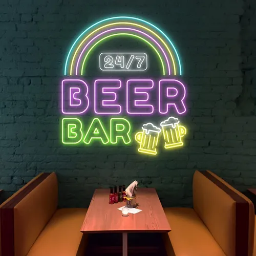 24/7 Rainbow Beer Bar Neon Sign - Custom Stickers Now