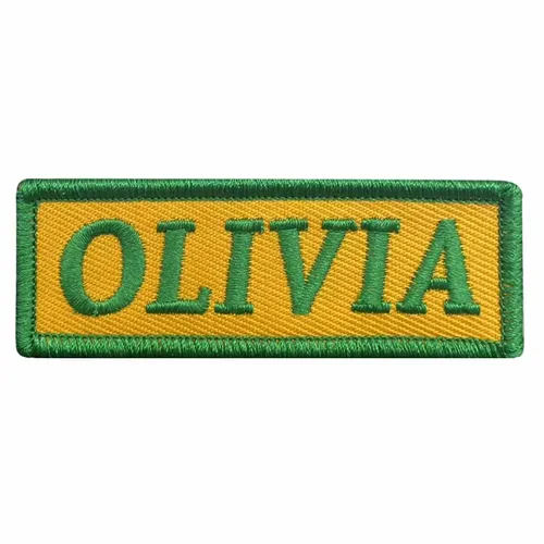 Green and Yellow Olivia Name Patch - Custom Stickers Now