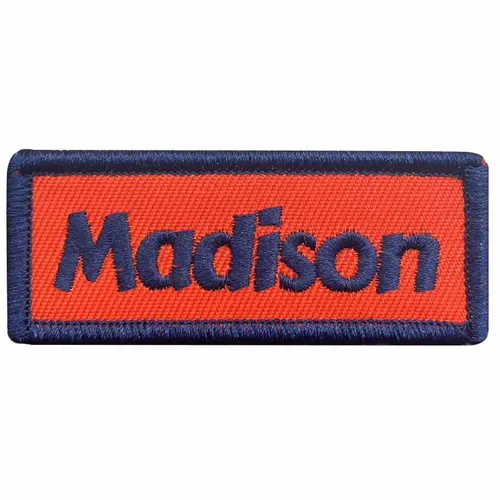 Navy and Orange Madison Name Patch - Custom Stickers Now