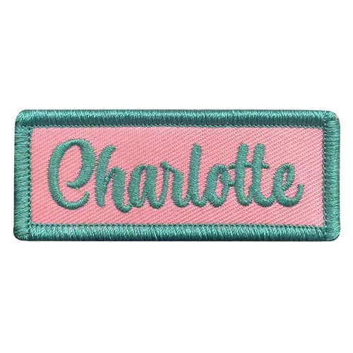 Teal and Pink Charlotte Name Patch - Custom Stickers Now