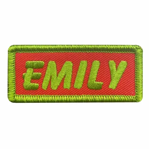 Lime Green and Red Emily Name Patch - Custom Stickers Now
