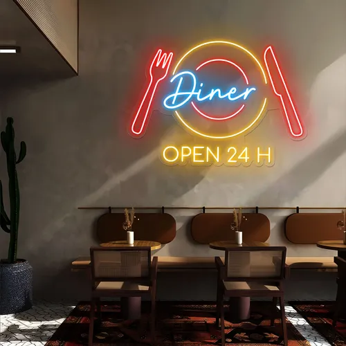Neon Diner Sign - Custom Stickers Now