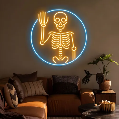 Waving Skeleton Neon Sign - Custom Stickers Now