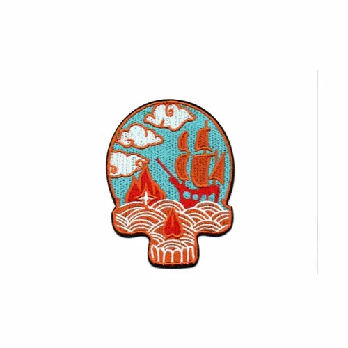 Blue and Orange Pirate Mural Skull Patch - Custom Stickers Now