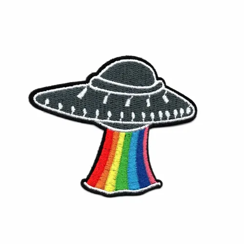 Rainbow and Black UFO Patch - Custom Stickers Now