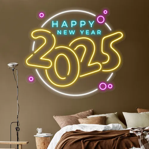 Colorful New Year Neon Sign - Custom Stickers Now