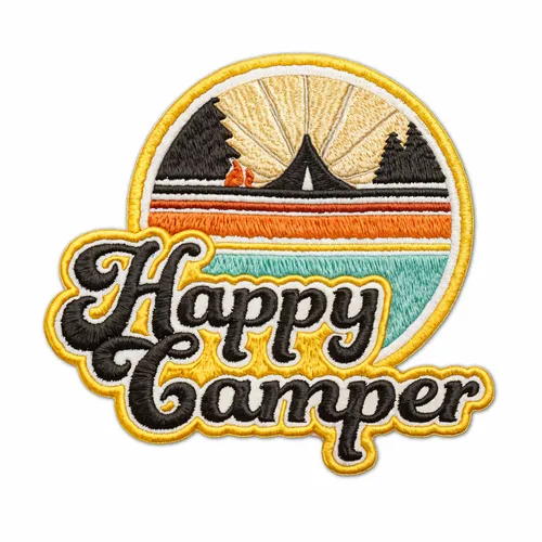 Round Happy Camper Iron On Patch - Custom Stickers Now