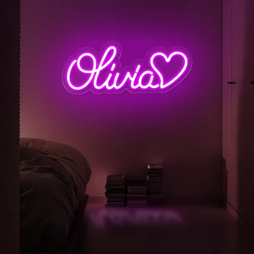 Olivia with Heart Neon Sign - Custom Stickers Now