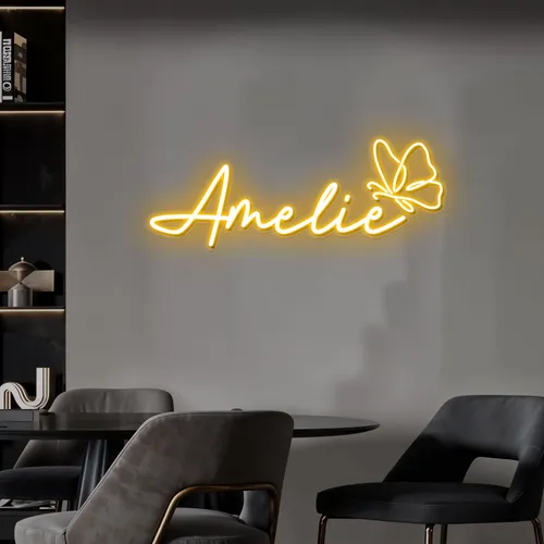 Amelie with Butterfly Neon Sign - Custom Stickers Now