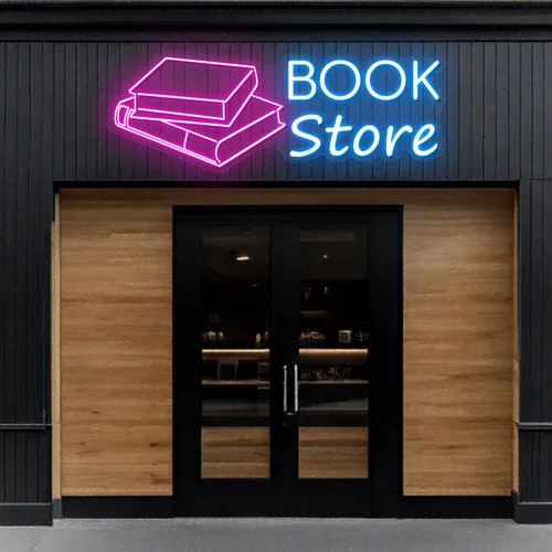 Glowing Book Store Neon Sign - Custom Stickers Now