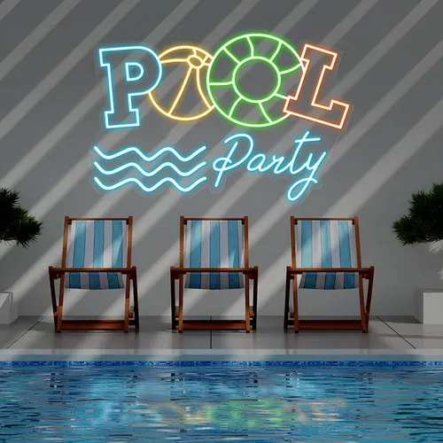 Fun Summer Pool Party Neon Sign - Custom Stickers Now