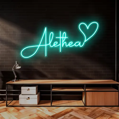 Alethea with Heart Neon Sign - Custom Stickers Now