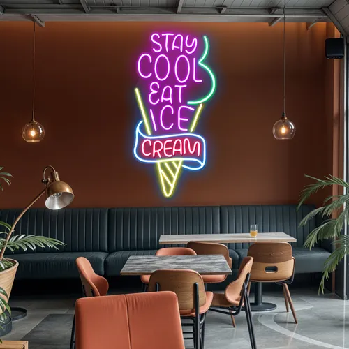 Stay Cool n Eat Ice Cream Neon Sign - Custom Stickers Now