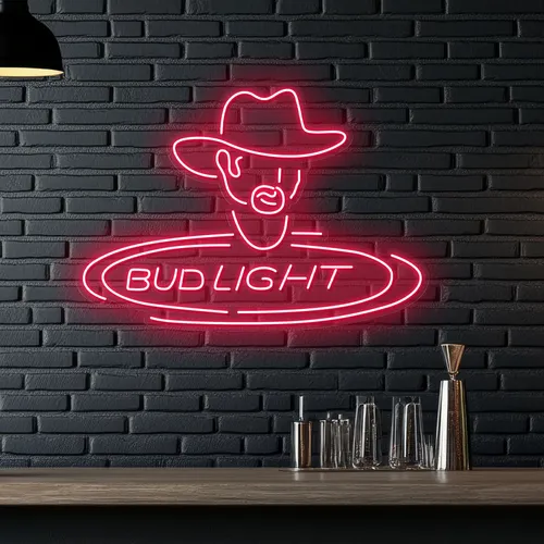 Cowboy Bud Light Neon Sign - Custom Stickers Now
