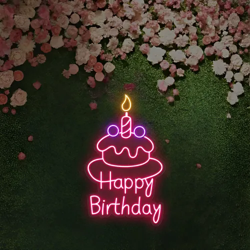 Happy Birthday Wishes Neon Sign - Custom Stickers Now