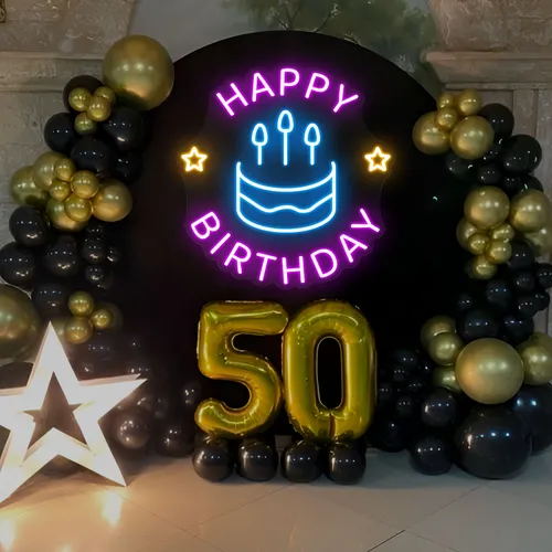 Blissful Happy Birthday Neon Sign - Custom Stickers Now