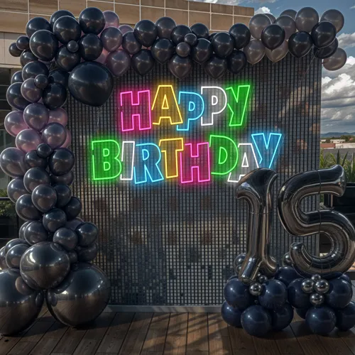 Colorful Happy Birthday Neon Sign - Custom Stickers Now