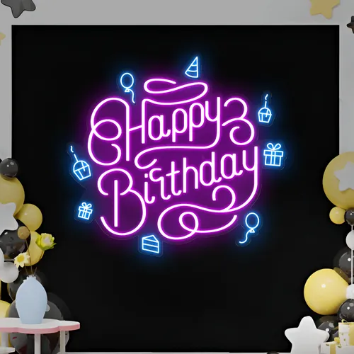 Happy Birthday Vibes Neon Sign - Custom Stickers Now