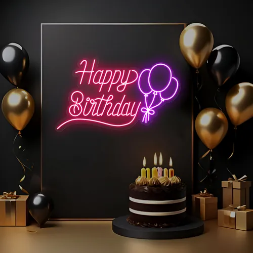 Happy Birthday Glow Neon Sign - Custom Stickers Now