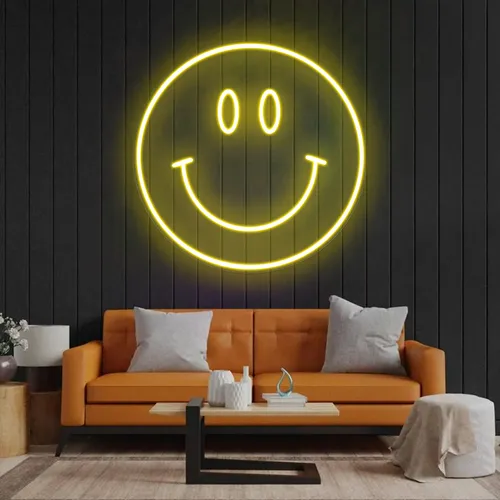 Yellow Neon Smile Sign - Custom Stickers Now
