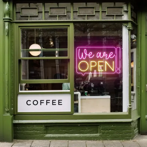 Striking Open Neon Sign - Custom Stickers Now