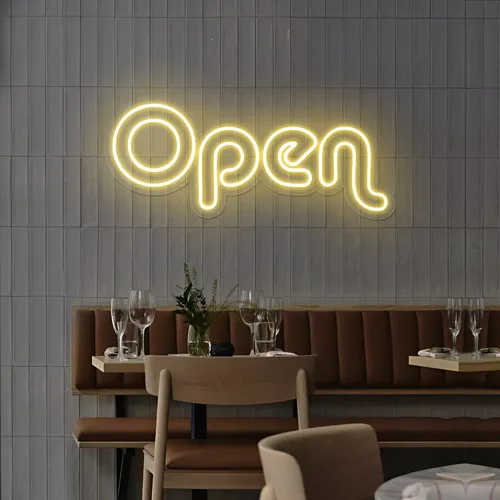 Bright Open Neon Sign - Custom Stickers Now