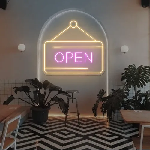 Retro Open Neon Sign - Custom Stickers Now