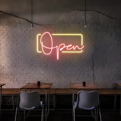 Modern Open Neon Sign - Custom Stickers Now