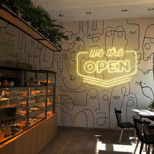 Vibrant Open Neon Sign - Custom Stickers Now