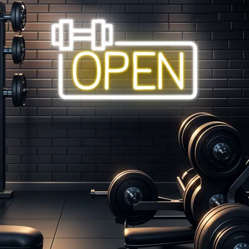 Bold Open Neon Sign - Custom Stickers Now