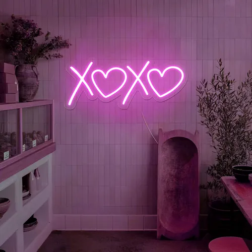XOXO Heart Pink Neon Sign - Custom Stickers Now