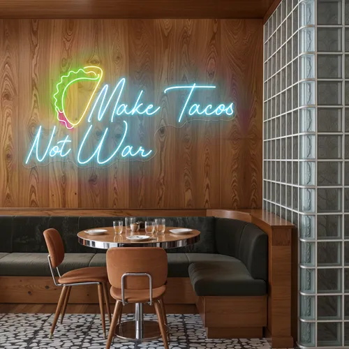 Spicy "Make Tacos Not War" Neon Sign - Custom Stickers Now