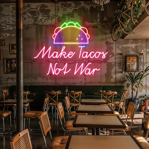 Crispy "Make Tacos Not War" Neon Sign - Custom Stickers Now