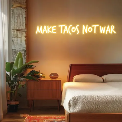 Zesty "Make Tacos Not War" Neon Sign - Custom Stickers Now