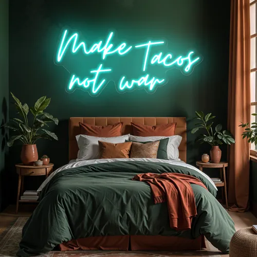 Sizzling "Make Tacos Not War" Neon Sign - Custom Stickers Now