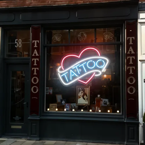 Tattoo Heart Window Neon Sign - Custom Stickers Now