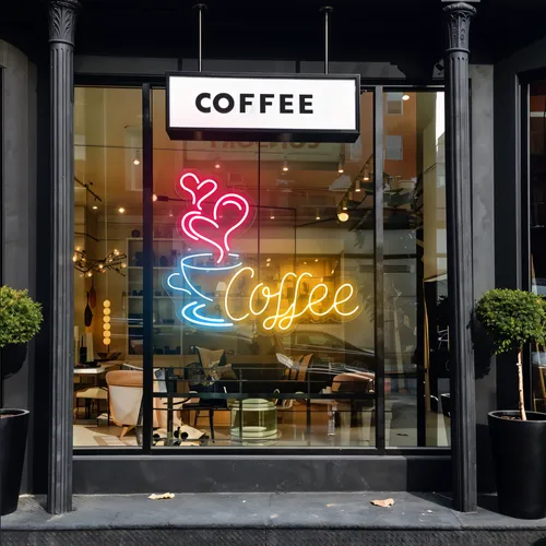 Coffee Love Window Neon Sign - Custom Stickers Now
