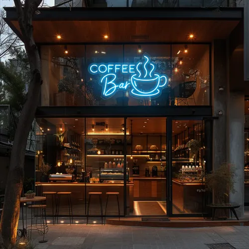 Coffee Bar Window Neon Sign - Custom Stickers Now