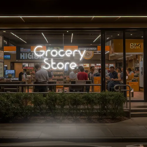 Grocery Store Window Neon Sign - Custom Stickers Now