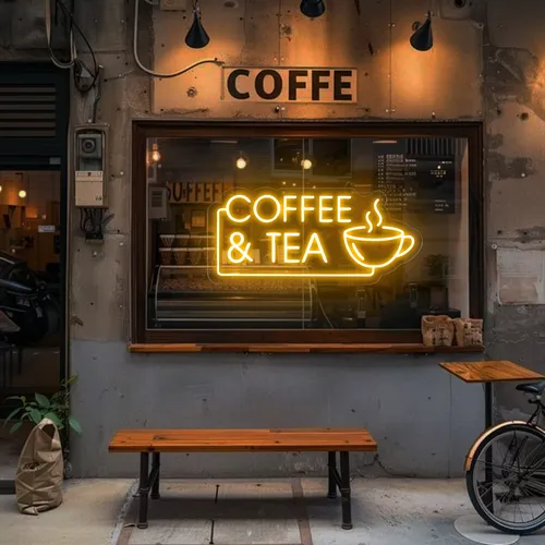Coffee Tea Window Neon Sign - Custom Stickers Now