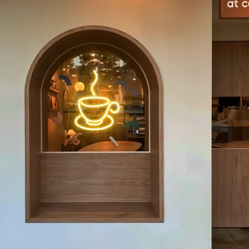 Coffee Cup Window Neon Sign - Custom Stickers Now