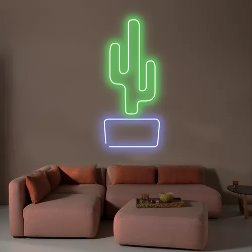 Cactus Vertical Neon Sign - Custom Stickers Now