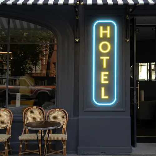 Hotel Vertical Neon Sign - Custom Stickers Now
