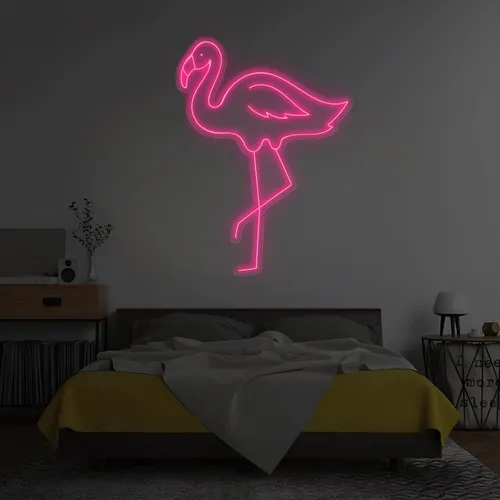 Single Flamingo Vertical Neon Sign - Custom Stickers Now