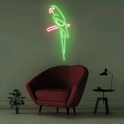 Green Parrot Vertical Neon Sign - Custom Stickers Now