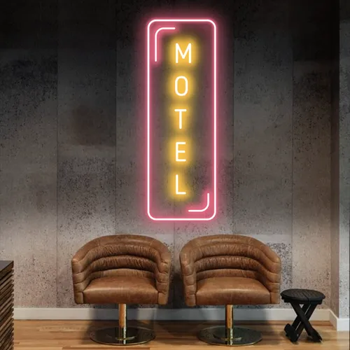 Motel Vertical Neon Sign - Custom Stickers Now