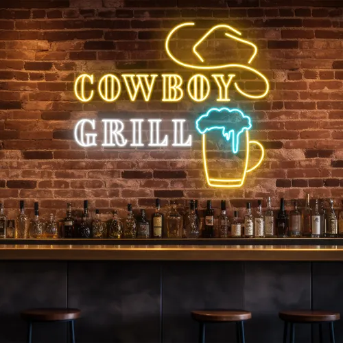 Cowboy Grill Neon Sign - Custom Stickers Now