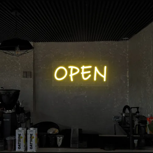 Open Neon Sign (small handwritten style) - Custom Stickers Now