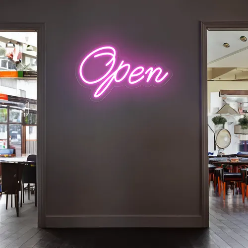 Open Script Neon Sign - Custom Stickers Now