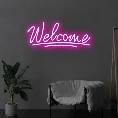 Welcome Underline Neon Sign - Custom Stickers Now